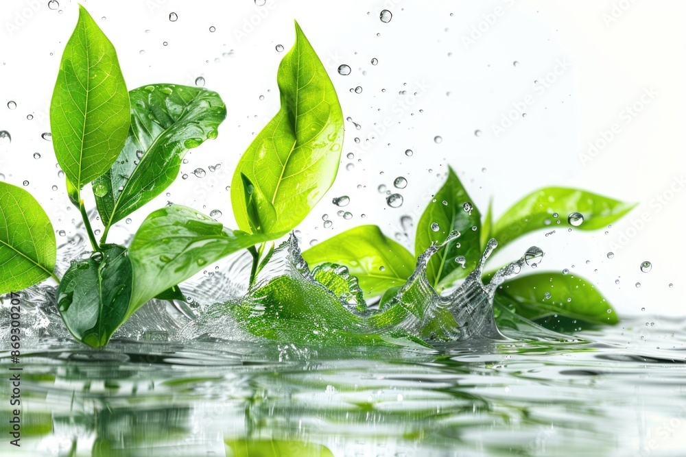 Aufkleber A bunch of green leaves falling into a lake or pond, creating ripples and patterns on the surface
