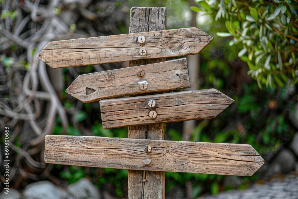 Aufkleber wooden sign with arrows pointing in various directions on a white background