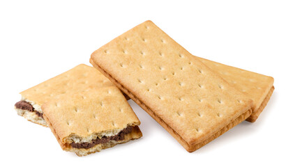 Crackers sandwiches with chocolate on white background. Isolated