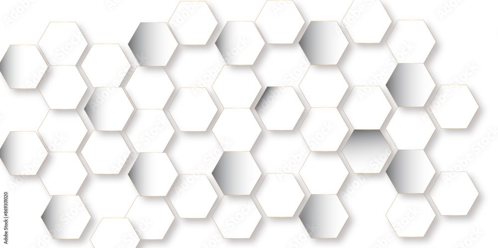 Aufkleber abstract pattern with hexagonal white and gray technology line paper background. hexagonal 3d vector