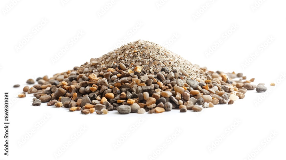 Poster a pile of gravel sitting on a clean and empty white surface