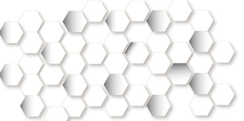 Naklejka premium Abstract pattern with hexagonal white and gray technology line paper background. Hexagonal 3d vector grid tile and mosaic structure simple style hexagonal graphic concept. Futuristic surface design.