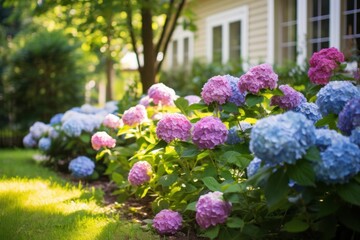 Obraz premium Garden lawn hydrangea outdoors. 