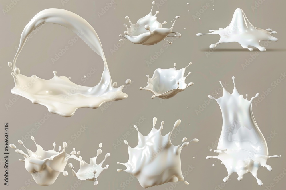 Poster A collection of milk splashes in different positions, perfect for use as design elements or background images
