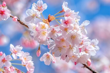 A detailed view of colorful blooms growing on a tree limb, suitable for use in illustrations or design projects