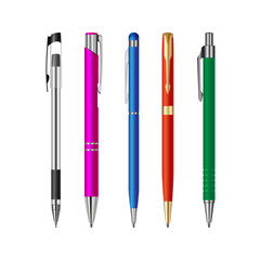 Set of school ballpoint pens. Vector illustration. Sketch for creativity.