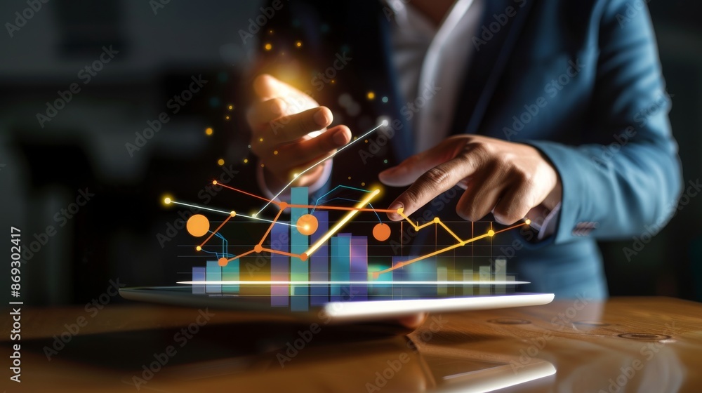 Canvas Prints This video shows a businessman using a tablet to analyze sales data and financial reports. He is analyzing a business growth graph chart and developing a digital marketing strategy.