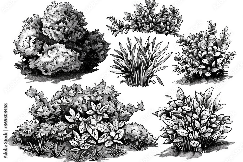 Poster a mix of different types of plants and foliage on display