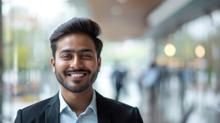 Fototapeta premium A young man in a suit smiles for the camera