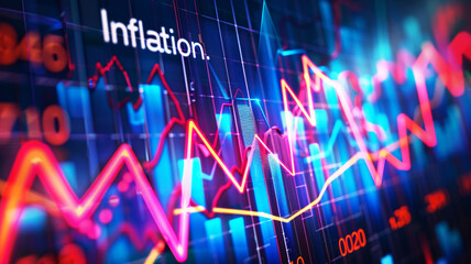Fototapeta premium Digital graph showing inflation rates, illustrating economic data and the impact of inflation on market trends.