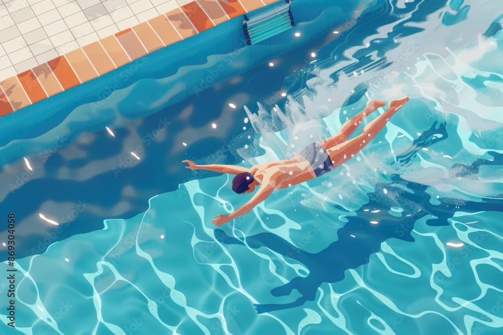 Poster a person enjoying water activities with a frisbee in a swimming pool