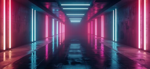 Naklejka premium Metal Reflective Schematic Textured Motherboard Floor Realistic Modern Neon Glowing Laser Lines Beams Blue Electric Shape Background 3D Rendering Smoke Sci Fi Futuristic Metal Reflective Schematic