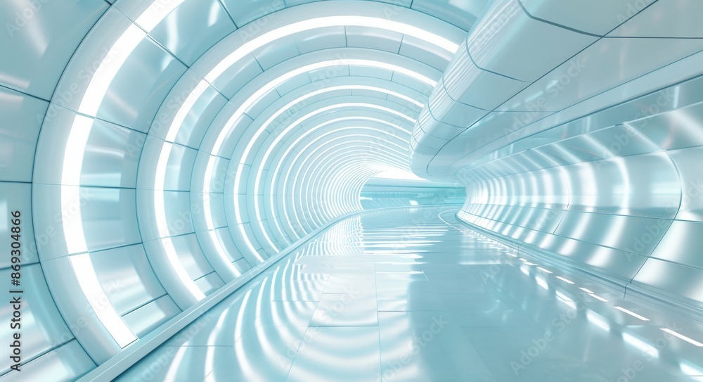 Poster a futuristic spaceship interior with abstract sci-fi corridors in a blue background. 3d rendering of