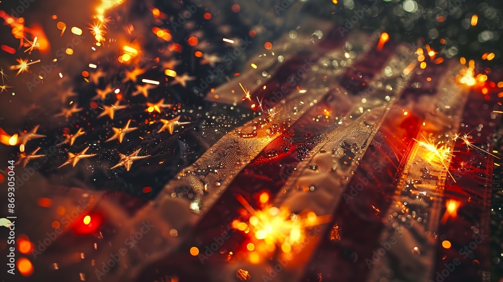 Aufkleber abstract image of the american flag with glowing lights in a patriotic and dynamic style. high-quali