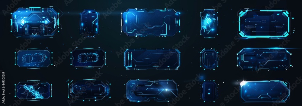 Poster concept design for futuristic modern hud interface screens. digital callout names. set of futuristic