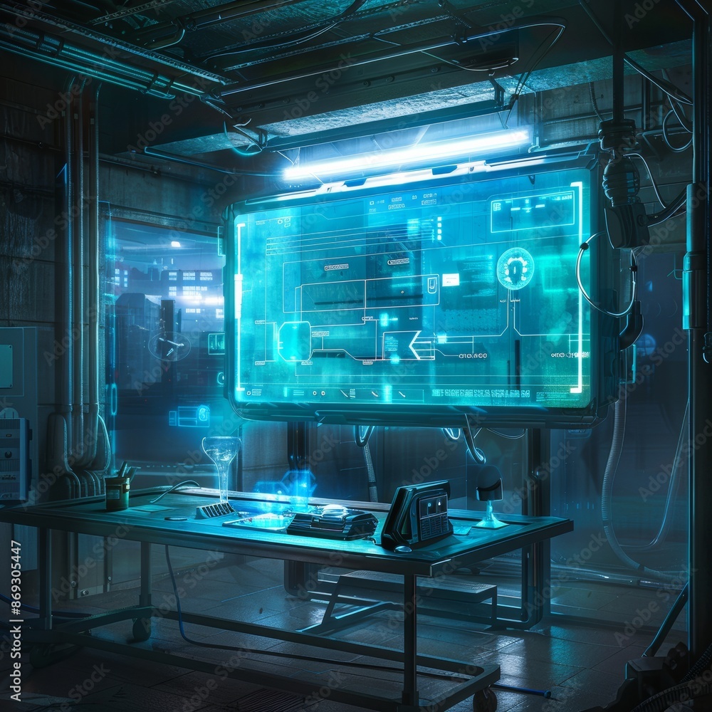 Poster this futuristic looking lab is loaded with technology - digital generated image