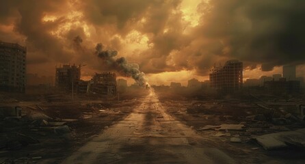Dark and post-apocalyptic futuristic cityscape.