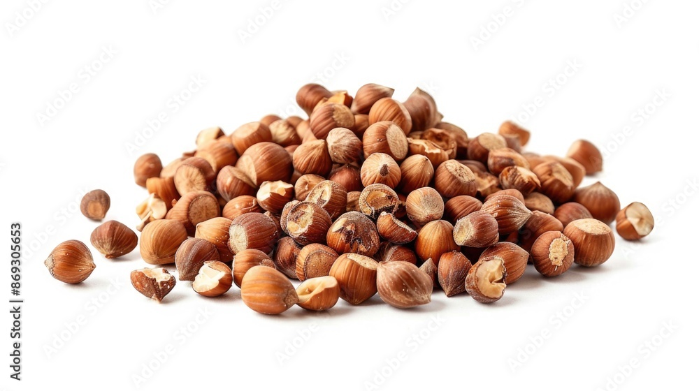 Poster a collection of nuts arranged on a clean and bright white surface, suitable for use in food or still