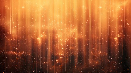 Obraz premium A background of vertical orange lines with brown gradient, the top is darker and bottom light, little dust particles in air. Generative AI.