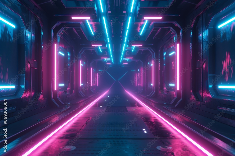 Aufkleber this is an abstract background with a futuristic sci-fi empty stage and neon glowing lights. stock p