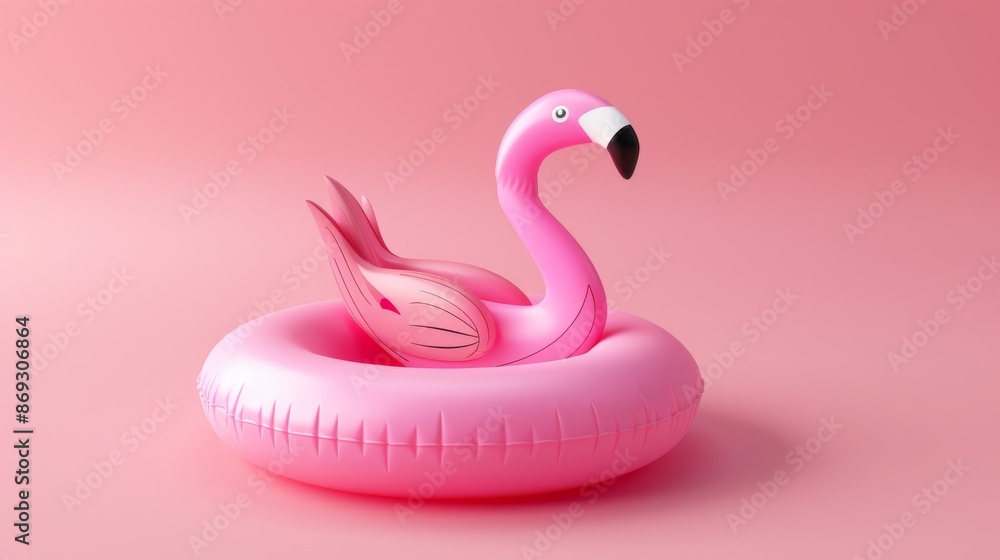 Poster inflatable flamingo pool in 3d render isolated on clear background. cute vacation pink design based 