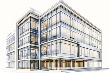 Obraz premium Isolated watercolor modern building architecture on clear png background, architecture office work, business building, with generative AI.