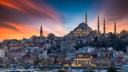 Suleymaniye Mosque Ottoman imperial mosque at sunset, Historical Suleymaniye Mosque  Istanbul, Turkey most popular tourism destination of Turkey, Golden Horn, Istanbul, Turkiey,