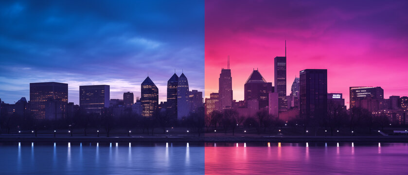 Chicago Skyline Split Dusk to Night