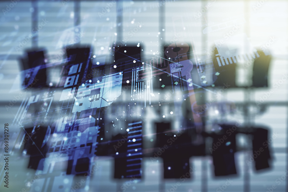 Aufkleber abstract virtual coding concept on a modern conference room background. multiexposure