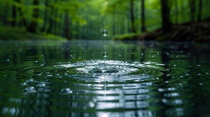 Fototapeta premium Green Forest Tranquility with Water Droplet Impact
