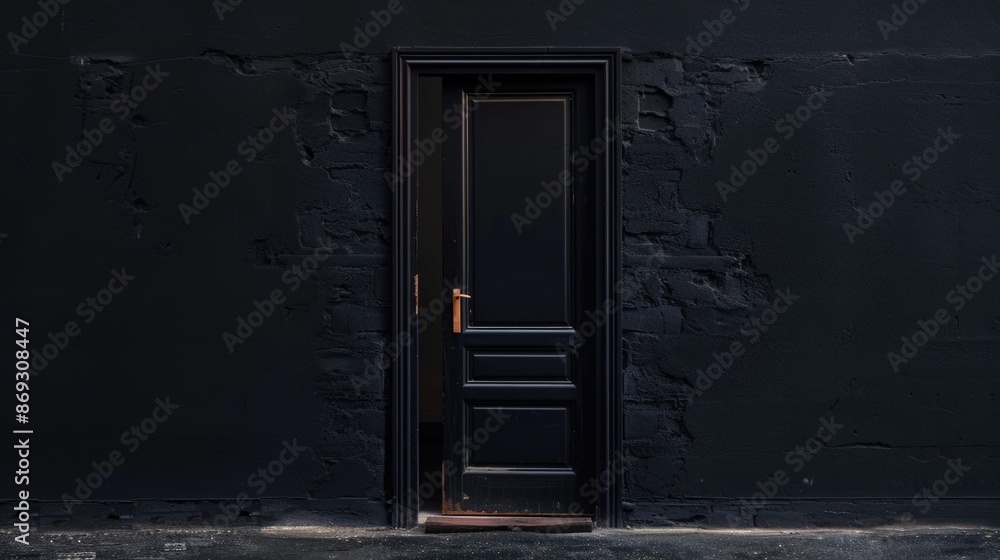 Poster a door open on a dark or black wall, suitable for use in a variety of settings such as crime scenes,