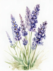 Fototapeta premium Lavender flowers watercolor on white background, purple flowers
