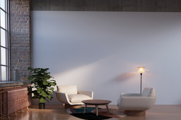 white wall contemporary living room interior with arm chair 