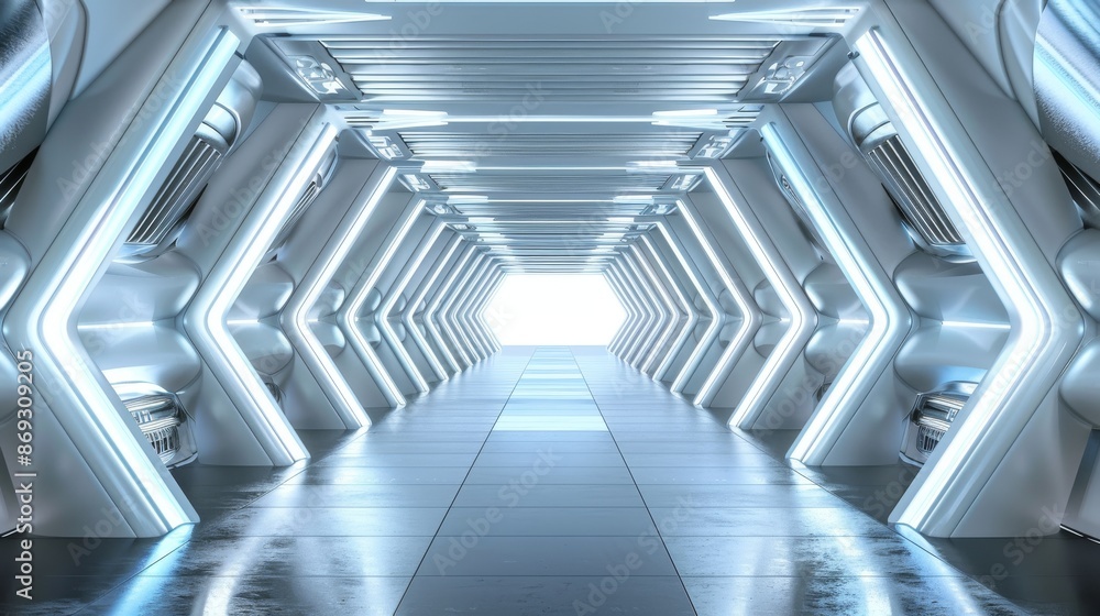 Poster rendering of a realistic sci-fi spaceship corridor in 3d