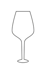 Outline wine glass icon. Linear logo, sketch, doodle. Crystal glass, goblet, glassware. Wine tasting. Sommelier. Party, celebration time. Contour. 
