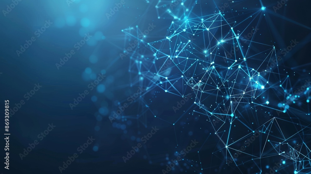 Poster 3d rendering of a blue futuristic environment with lines and dots connected