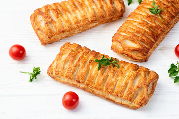 Golden Puff pastry stuffed with sausage and cheese