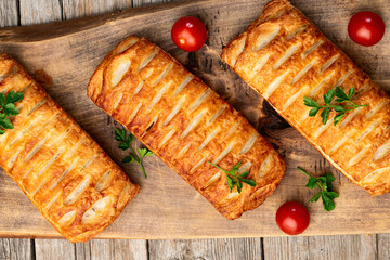 Golden Puff pastry stuffed with sausage and cheese