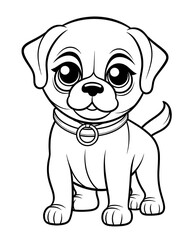 Fototapeta premium Pug dog cute cartoon outline illustration. Clipart image for sticker, children coloring books