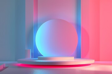 Product display podium with futuristic scene and sci-fi theme