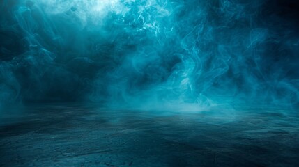 A neon light is shining off of dark asphalt. A blue abstract background with an empty street scene, a studio room with smoke and a concrete floor texture are used to showcase products