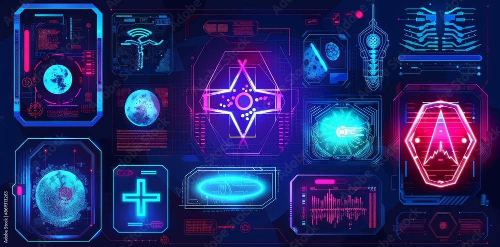 Poster set of futuristic gui frame templates, with futuristic callout bars. set of futuristic sci-fi frame 