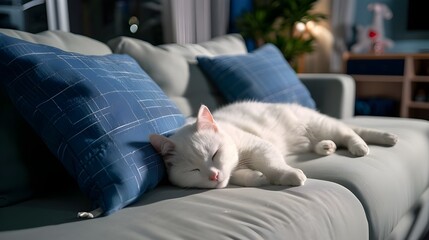 cat sleeping on sofa
