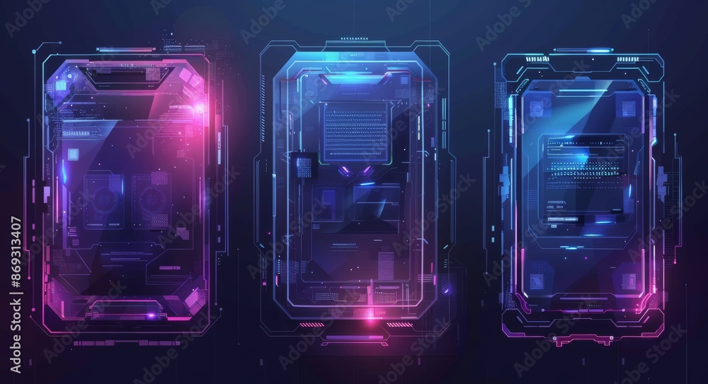 Poster future hud. game target borders, sci-fi empty banners, menu technology interface. target ui/ux scree
