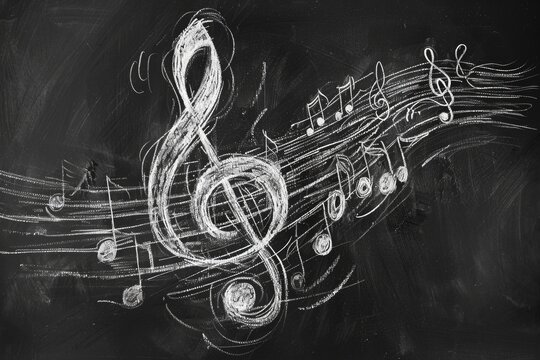 A simple chalk drawing of a musical note on a blackboard, perfect for educational or artistic purposes