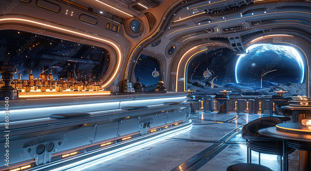 Aufkleber a futuristic bar on a spaceship. generative ai.