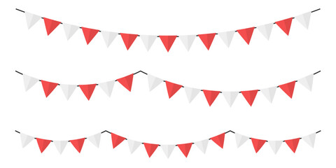 Triangle bunting flag white and red garland Indonesian flag banner celebration decoration flat Illustration