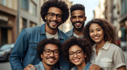 Fototapeta premium Portraits of multiracial group of young people smiling looking at camera.