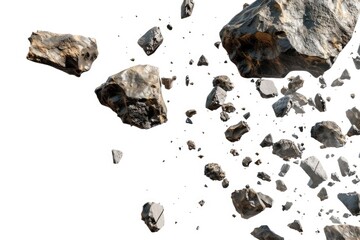 A group of rocks are suspended in mid-air, appearing to defy gravity