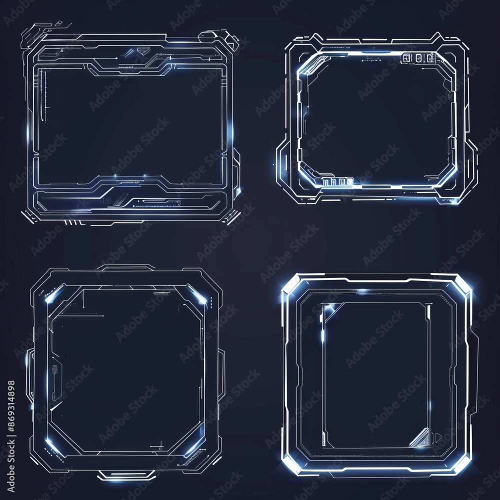 Poster the design of an abstract control panel layout in a sci-fi virtual tech display is based on a futuri